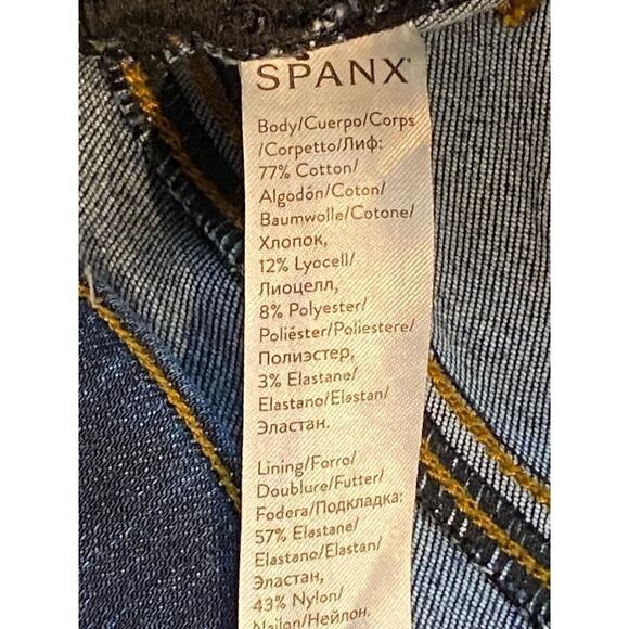 Spanx Distressed Ankle Skinny Jeans Size Small Petite Dark Wash Pull-On Raw Hem - Picture 6 of 6